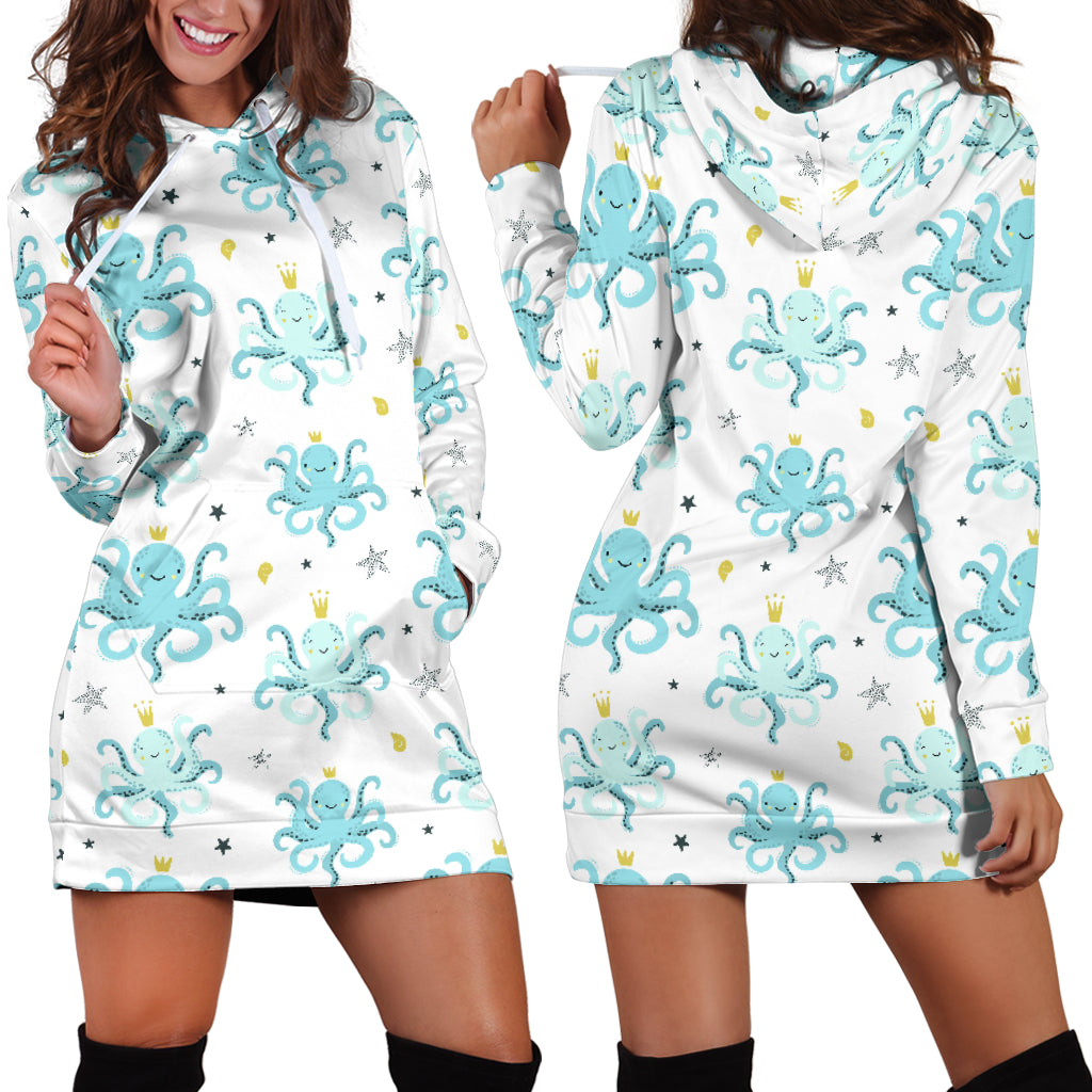 Octopus Blue Pattern Women Hoodie Dress