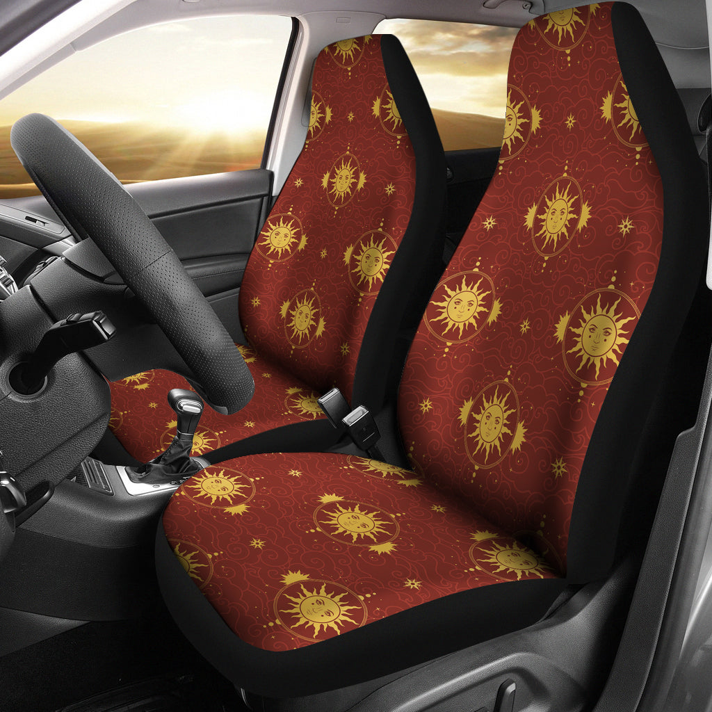 Sun Pattern Red Background Universal Fit Car Seat Covers