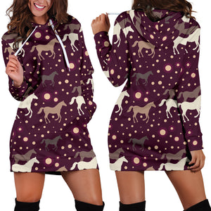 Horse Pattern Background Women Hoodie Dress