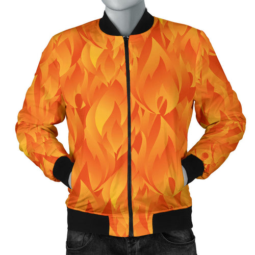 Red Flame Fire Pattern Men Bomber Jacket