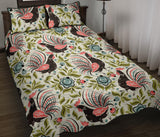 Rooster Chicken Leaves Pattern Quilt Bed Set