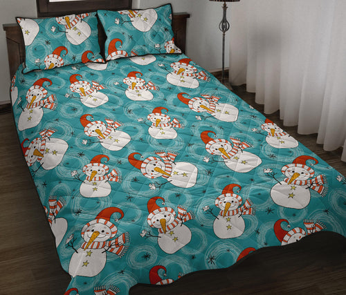 Snowman Chirstmas Pattern Quilt Bed Set