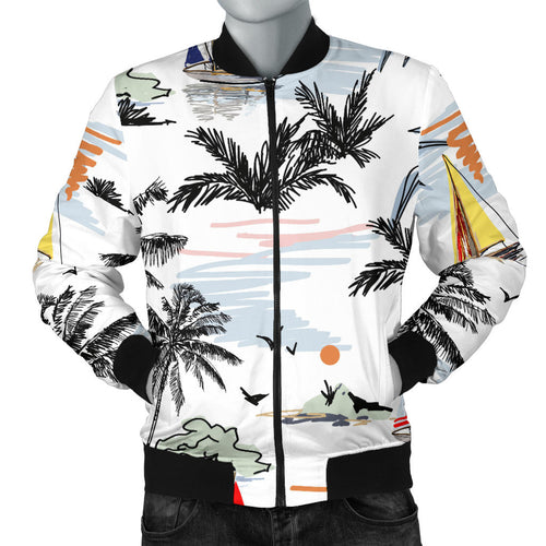 Sailboat Pattern Background Men Bomber Jacket