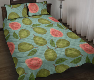 Guava Pattern Green Background Quilt Bed Set