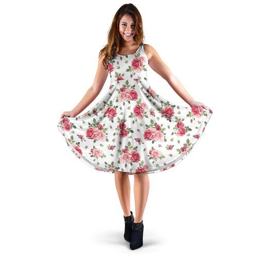 Rose Pattern Print Design 02 Sleeveless Midi Dress