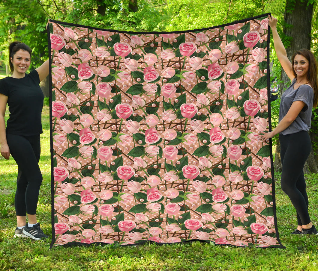 Rose Pattern Print Design 04 Premium Quilt