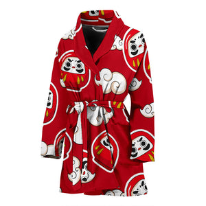 Red Daruma Cloud Pattern Women Bathrobe