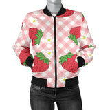Strawberry Pattern Stripe Background Women Bomber Jacket