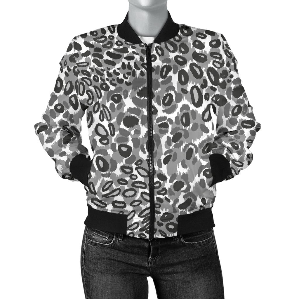 Gray Leopard Texture Pattern Women Bomber Jacket