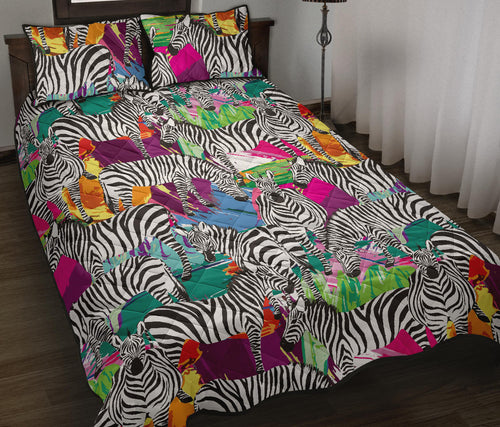 Zebra Colorful Pattern Quilt Bed Set