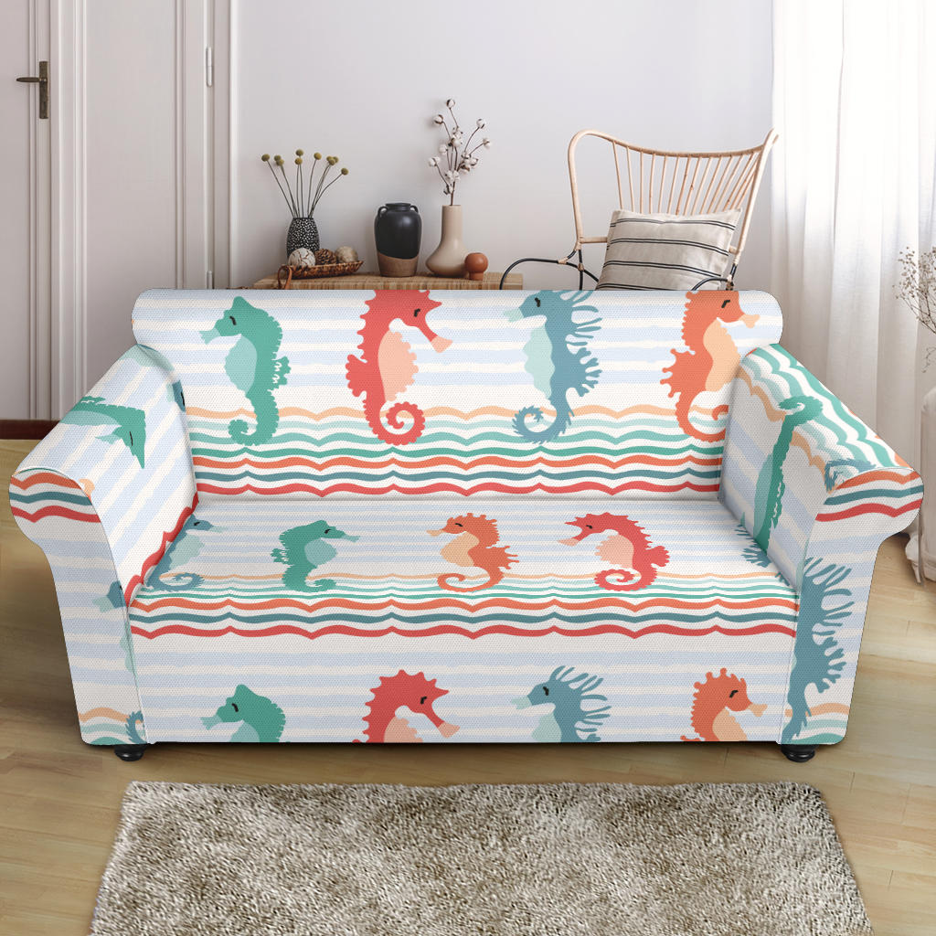 Seahorse Pattern Theme Loveseat Couch Slipcover