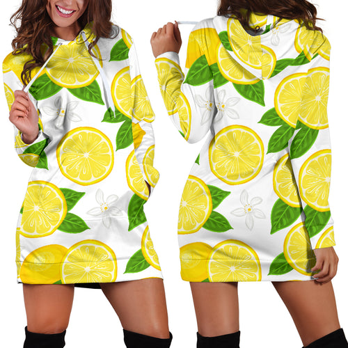 Lemon Flower Pattern Women Hoodie Dress