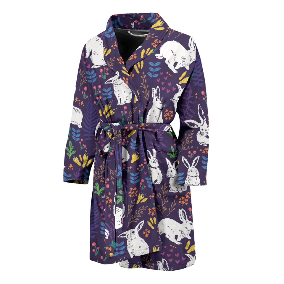 Rabbit Leaves Pattern Men Bathrobe