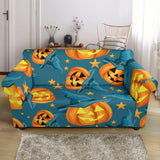 Halloween Pumpkin Witch Hat Pattern Loveseat Couch Slipcover