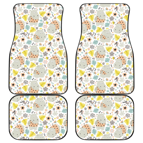 Hippopotamus Pattern Print Design 05 Front and Back Car Mats