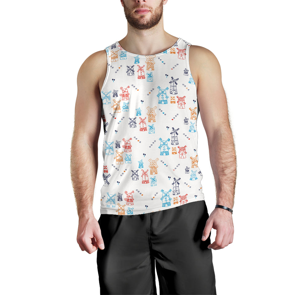 Hand Drawn Windmill Pattern Men Tank Top