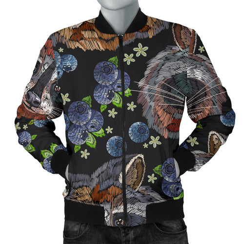 Raccoon Blueburry Pattern Men Bomber Jacket