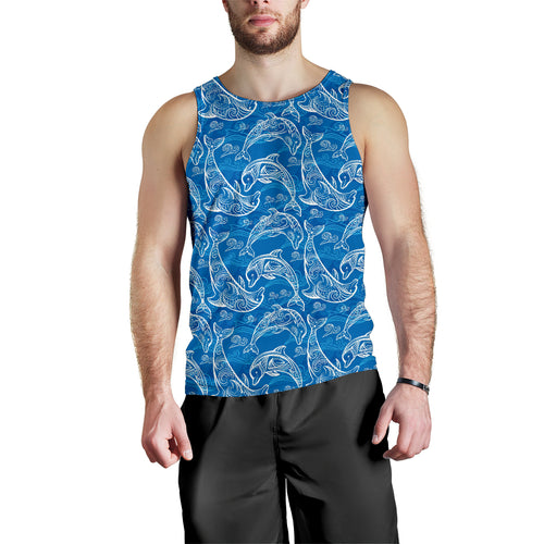 Dolphin Tribal Blue Pattern  Men Tank Top