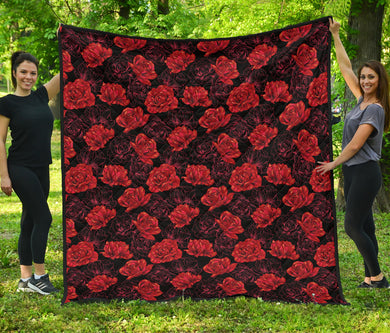 Rose Pattern Print Design 01 Premium Quilt