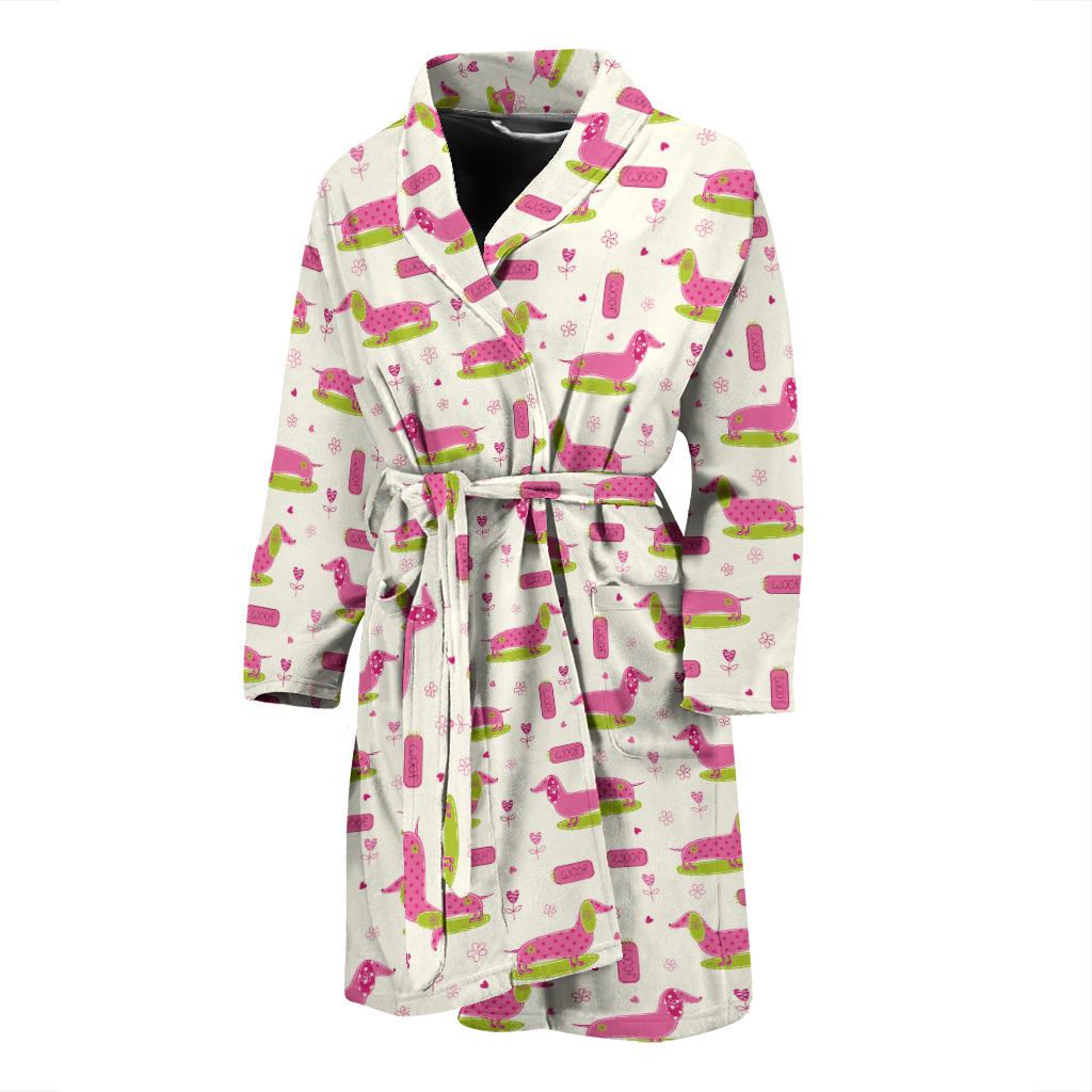 Pink Dachshund Pattern Men Bathrobe