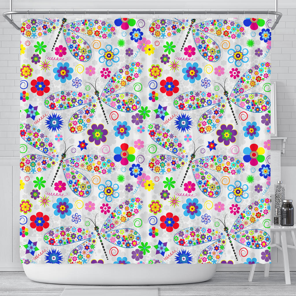 Dragonfly Color Flower Pattern Shower Curtain Fulfilled In US