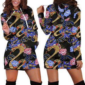 Snake Flower Pattern Women Hoodie Dress