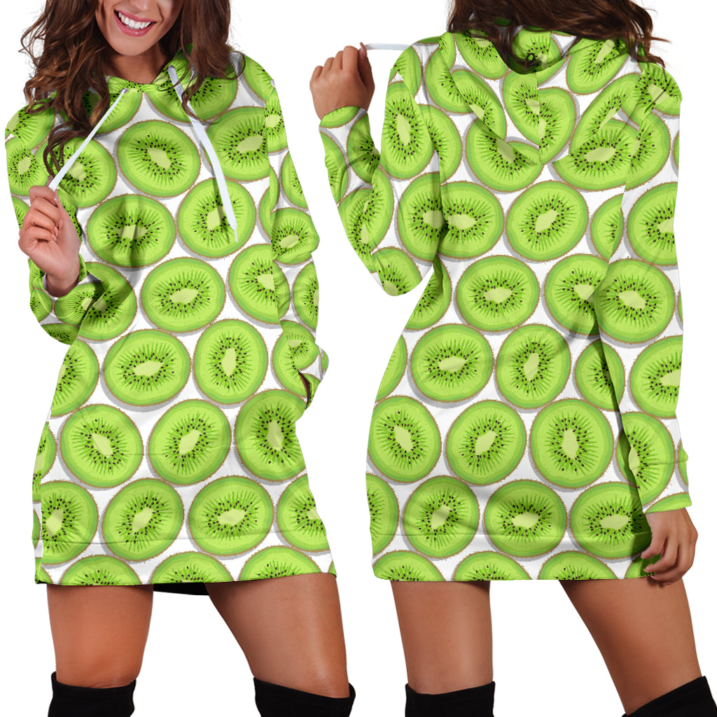 Sliced Kiwi Pattern Background Women Hoodie Dress