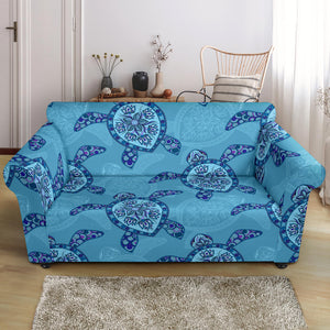 Sea Turtle Blue Tribal Pattern Loveseat Couch Slipcover