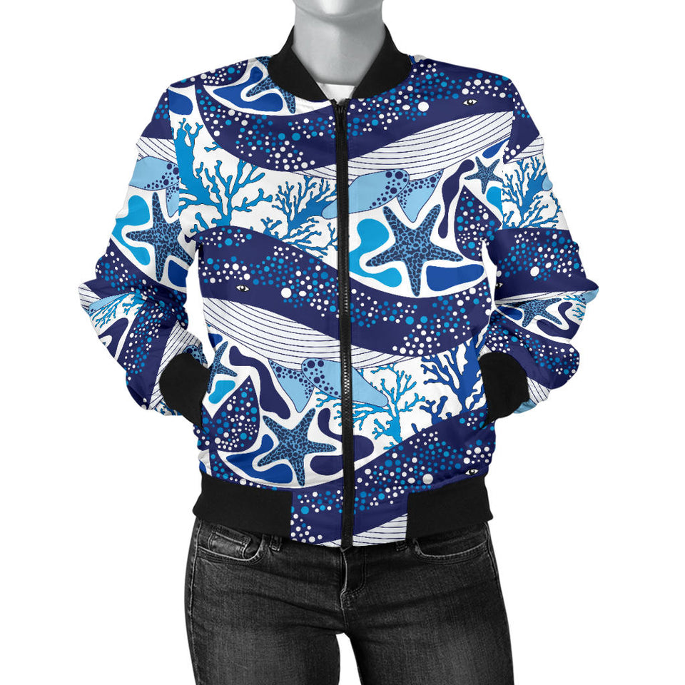 Whale Starfish Pattern Women Bomber Jacket