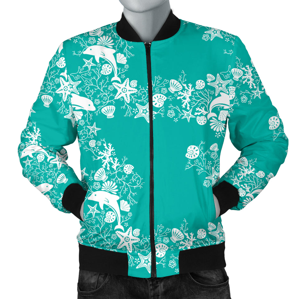 Dolphin Sea Shell Starfish Pattern Men Bomber Jacket