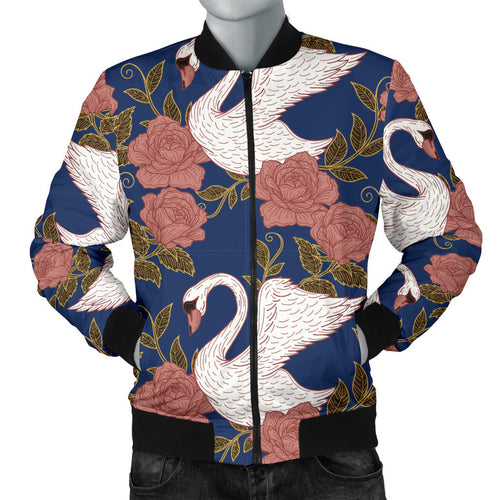 Swan Rose Pattern Men Bomber Jacket