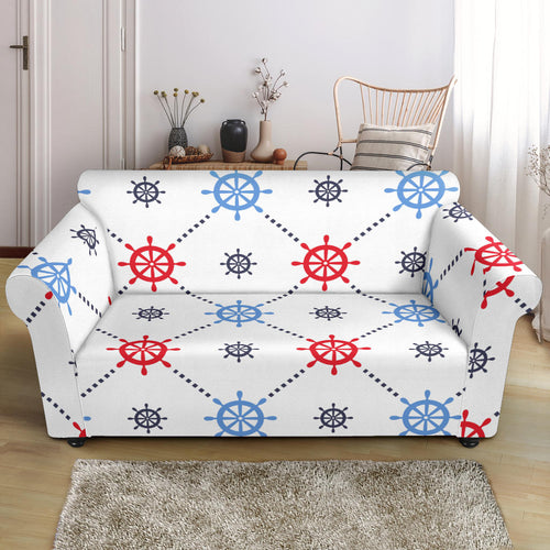 Nautical Steering Wheel Rudder Pattern Loveseat Couch Slipcover