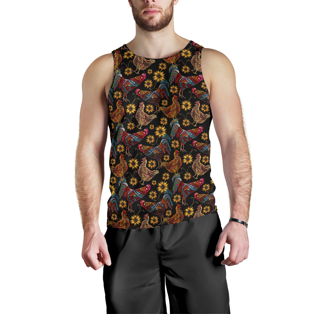 Rooster Chicken Flower Pattern Men Tank Top