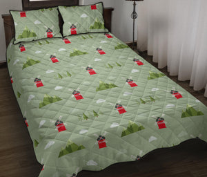 Windmill Green Pattern Quilt Bed Set