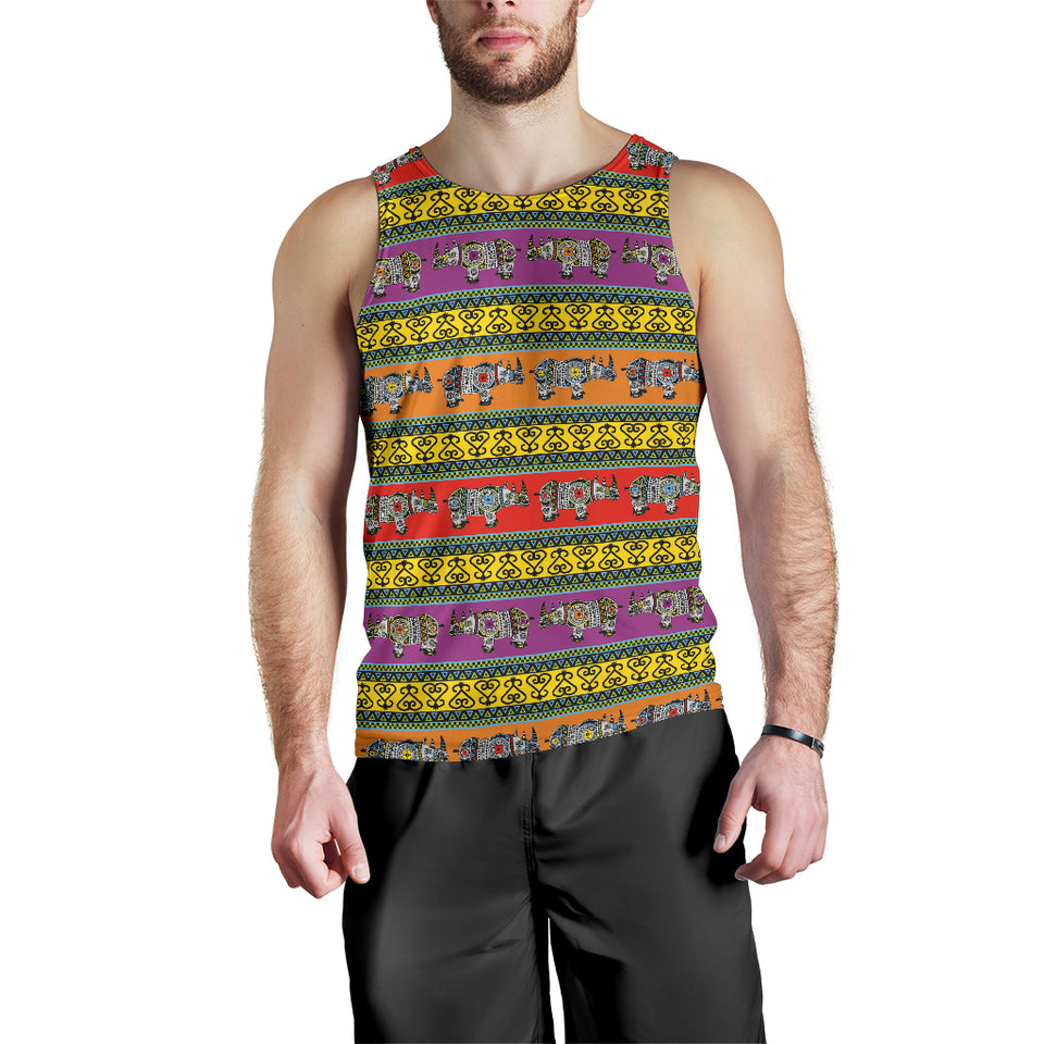 Rhino African Afro Dashiki Adinkra Kente Pattern Ethnic Motifs Men Tank Top