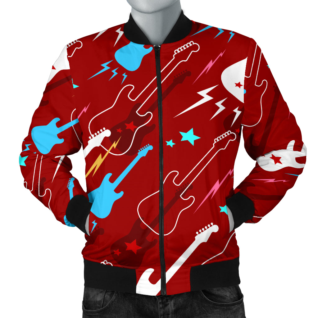 Electical Guitar Red Pattern Men Bomber Jacket