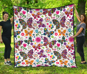 Colorful Butterfly Flower Pattern Premium Quilt