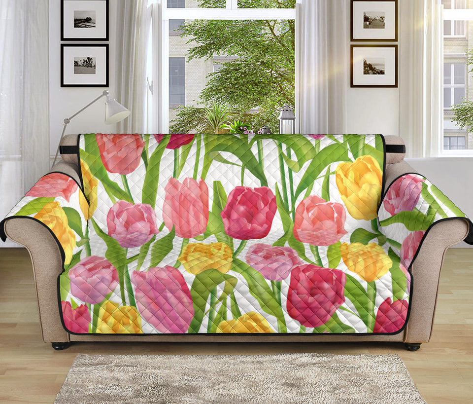Pink Red Yellow Tulip Pattern Sofa Cover Protector
