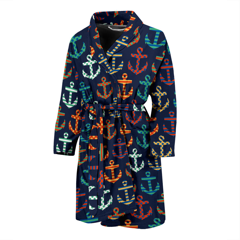 Colorful Anchor Dot Stripe Pattern Men Bathrobe