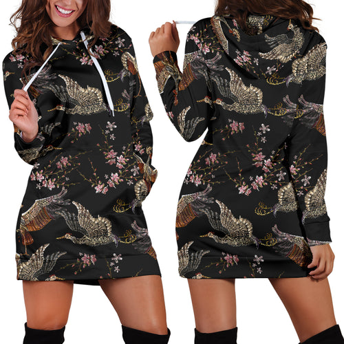 Japanese Crane Pattern Background Women Hoodie Dress