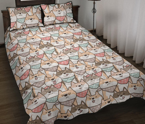 Shiba Inu Pattern Quilt Bed Set