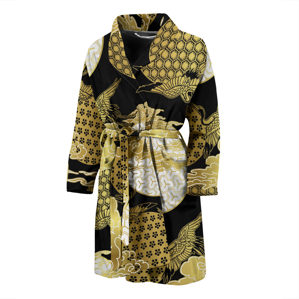 Gold Could Crane Japanese Pattern Men Bathrobe