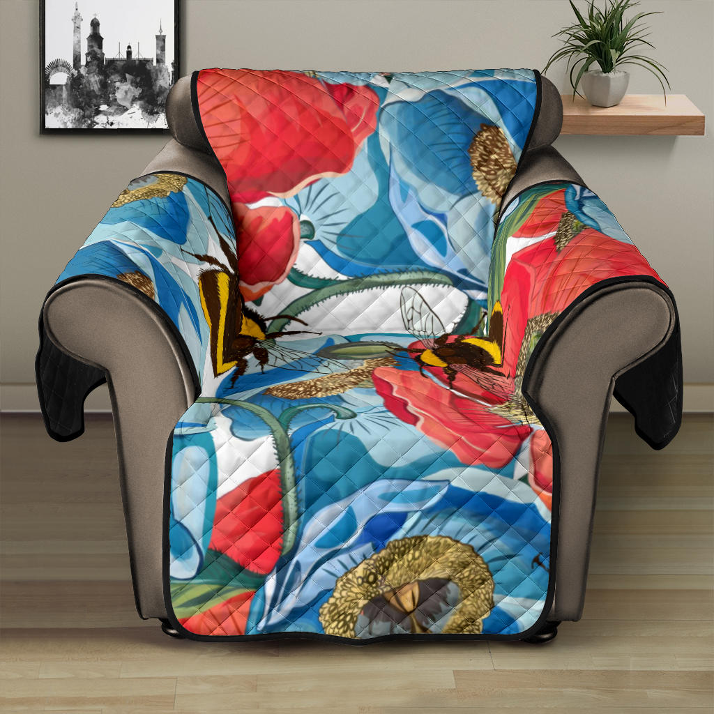 Bee Red and Blue Hibiscus Pattern Recliner Cover Protector