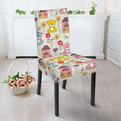 Teddy Bear Pattern Print Design 04 Dining Chair Slipcover