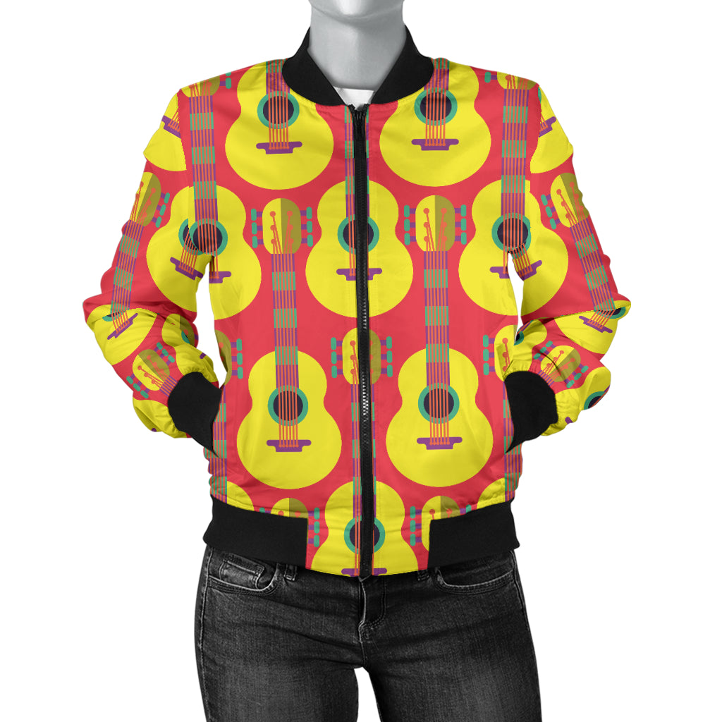 Classic Guitar Theme Pattern Women Bomber Jacket