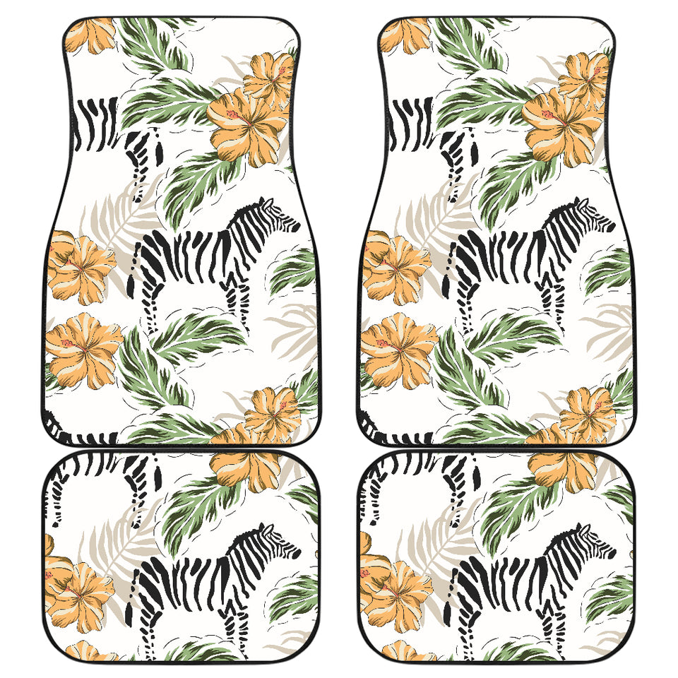Zebra Hibiscus Pattern Front and Back Car Mats