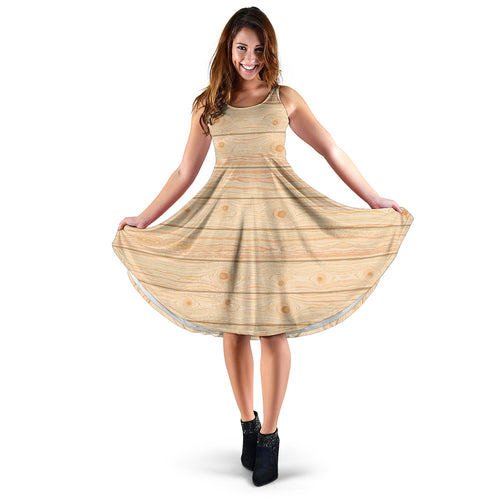 Wood Printed Pattern Print Design 05 Sleeveless Midi Dress