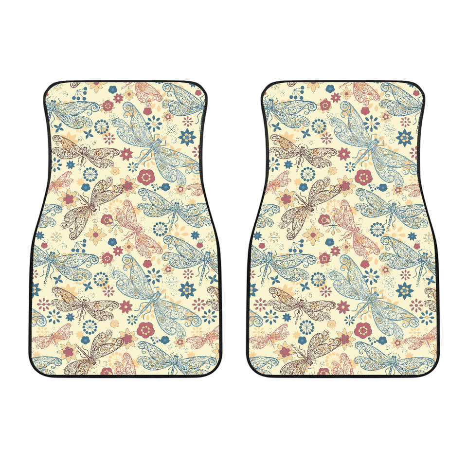 Dragonfly Flower Pattern Front Car Mats