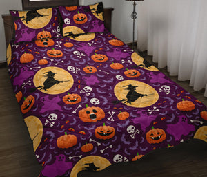 Halloween Pumpkin Witch Pattern Quilt Bed Set