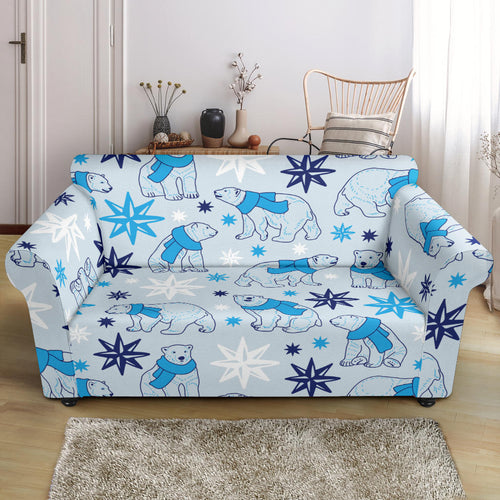 Polar Bear Pattern Blue Background Loveseat Couch Slipcover